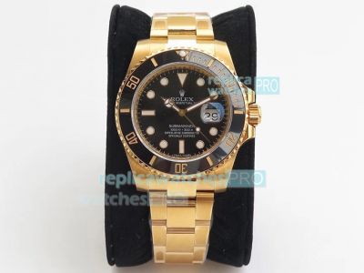 Best 1:1 Replica Rolex Submariner Black Dial Real 18K Yellow Gold Watch 40mm VR Factory 'MAX Version'